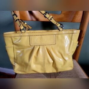 Coach Yellow Pleated Patent Leather Gallery Tote